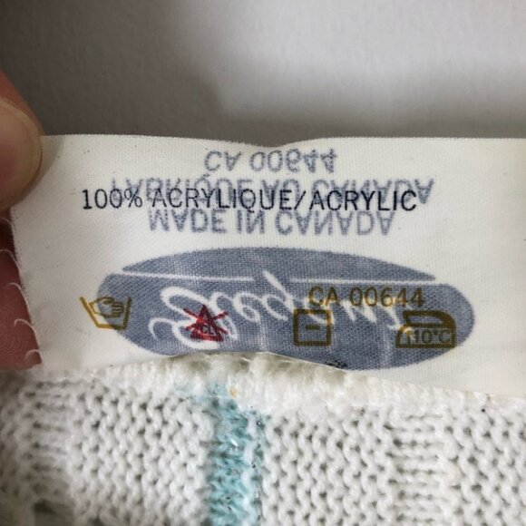 VINTAGE White Balloon Sleeve Knit Sweater with Metallic Blue Stripes - Picture 5 of 6